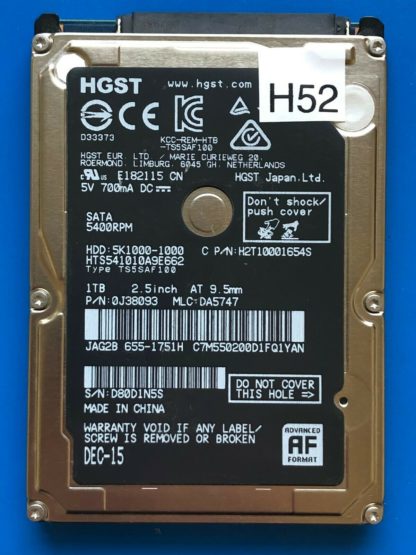 HGST HTS541010A9E662, PN 0J38093, MLC DA5747, 1TB SATA 2.5 Hard Drive
