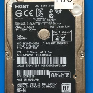 HGST HTS541010A9E662, PN 0J38093, MLC DA5747, 1TB SATA 2.5 Hard Drive