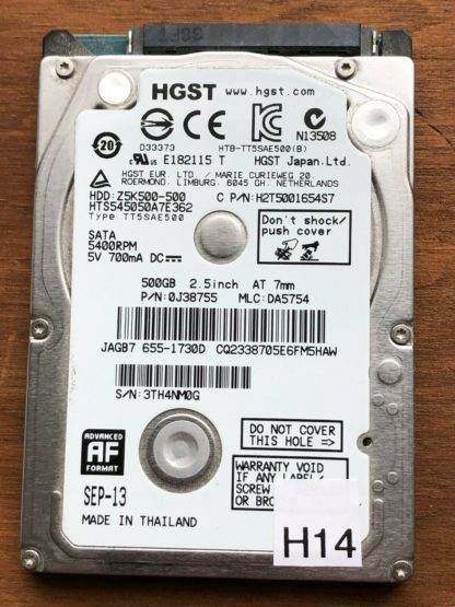 HGST HTS545050A7E362, PN 0J38755, MLC DA5754, Hitachi 500GB SATA 2.5 Hard Drive