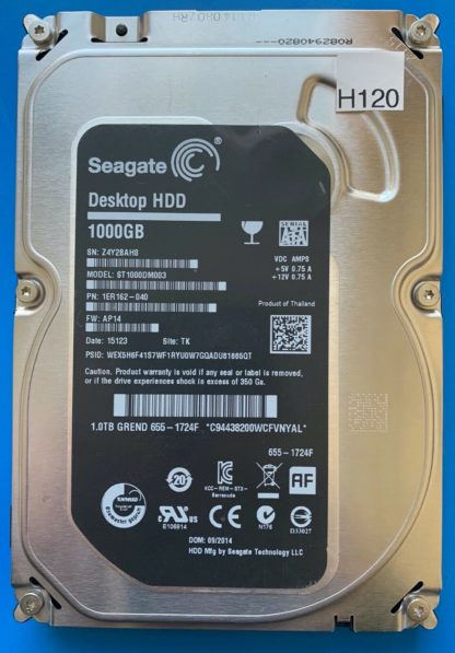 ST1000DM003 1ER162-040 Z4Y2BAH8 AP14 TK SEAGATE SATA 1000GB 100724095 REV A