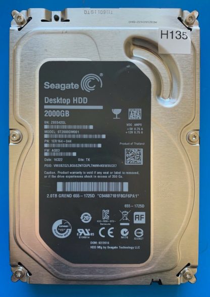 ST2000DM001 1ER164-044 Z8E042QL AQ03 TK SEAGATE SATA 2000GB 100762568 REV A