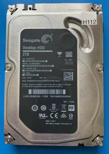 ST2000DM001 1ER164-044 Z8E0V7YW AQ03 TK SEAGATE SATA 2TB 100762568 REV A