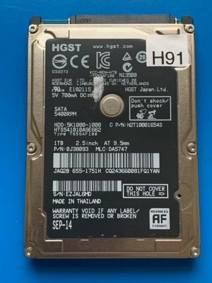 HGST HTS541010A9E662, PN 0J38093, MLC DA5747, 1TB SATA 2.5 Hard Drive
