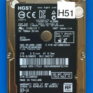 HGST HTS541010A9E662, PN 0J38093, MLC DA5747, 1TB SATA 2.5 Hard Drive