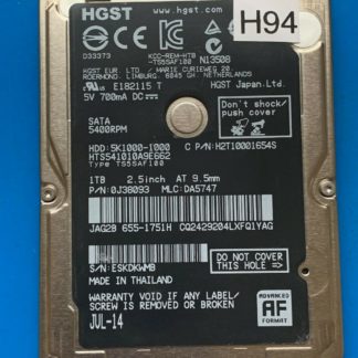 HGST HTS541010A9E662, PN 0J38093, MLC DA5747, 1TB SATA 2.5 Hard Drive