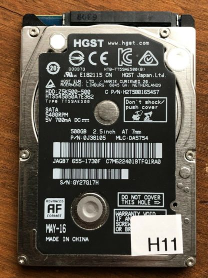 HGST HTS545050A7E362, PN 0J38105, MLC DA5754, Hitachi 500GB SATA 2.5 Hard Drive