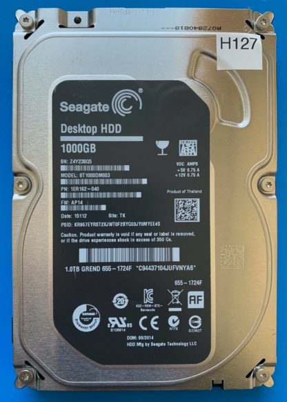 ST1000DM003 1ER162-040 Z4Y23SQ5 AP14 TK SEAGATE SATA 1000GB 100724095 REV A