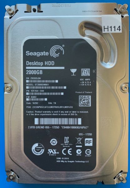ST2000DM001 1ER164-044 Z8E02LQN AQ03 TK SEAGATE SATA 2000GB 100762568 REV A