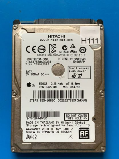 APPLE HITACHI HTS547550A9E384 P/N: 0J27701 MLC: DA4755 500GB - THAILAND 0A90269