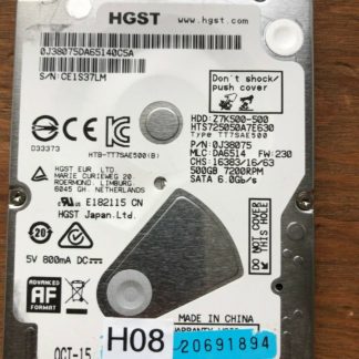 HGS HTS725050A7E630, PN 0J38745, MLC DA6514, Hitachi 500GB SATA 2.5 Hard Drive