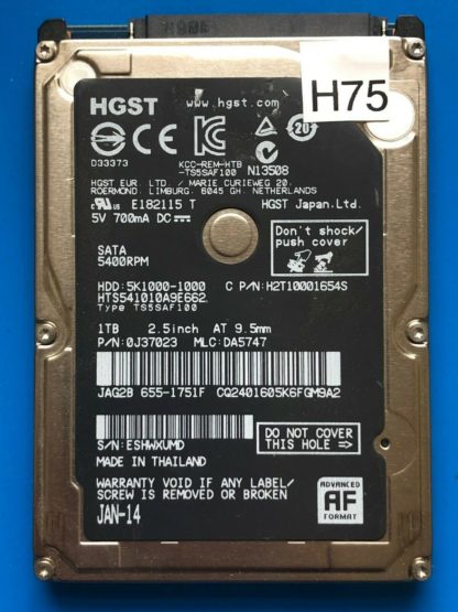 HGST HTS541010A9E662, PN 0J37023, MLC DA5747, 1TB SATA 2.5 Hard Drive