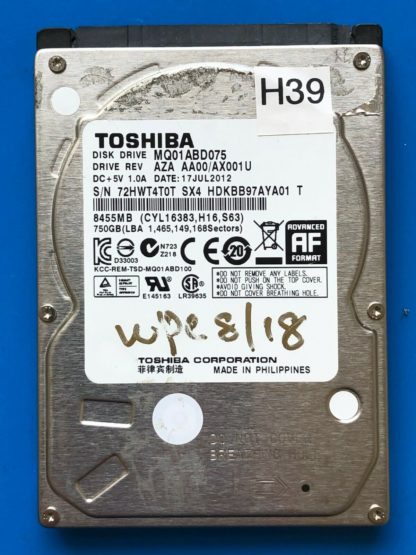 MQ01ABD075, AZA AA00/AX001U, SX4 HDKBB97AYA01 T, Toshiba 750GB SATA 2.5 HD