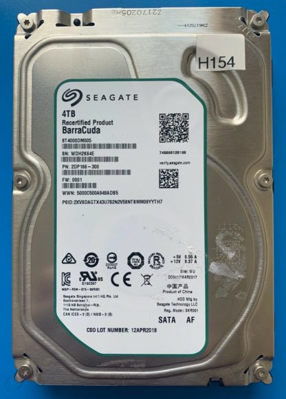 ST4000DM005 2DP166-300 WDH2K64E 0001 WU SEAGATE SATA 4TB 100797092 REV A