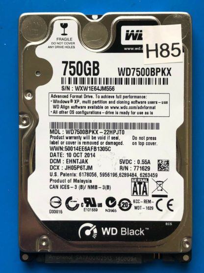 WD7500BPKX-22HPJT0, DCM EHNTJAK, Western Digital 750GB SATA 2.5 Hard Drive