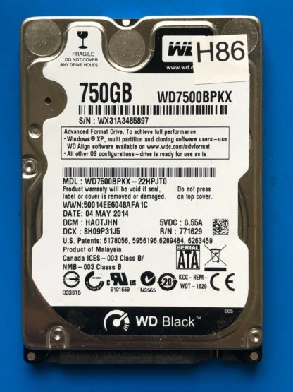 WD7500BPKX-22HPJT0, DCM HA0TJHN, Western Digital 750GB SATA 2.5 Hard Drive