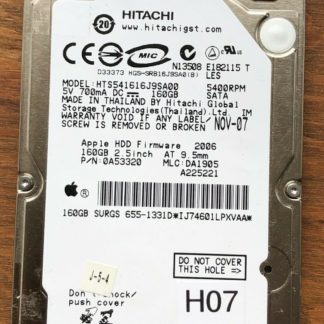 APPLE HITACHI HTS541616J9SA00 P/N: 0A53320 MLC: DA1905 160GB - THAILAND 0A52018
