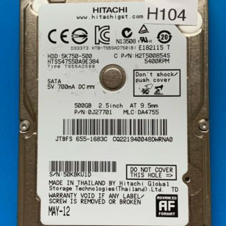 APPLE HITACHI HTS547550A9E384 P/N: 0J27701 MLC: DA4755 500GB - THAILAND 0A90269