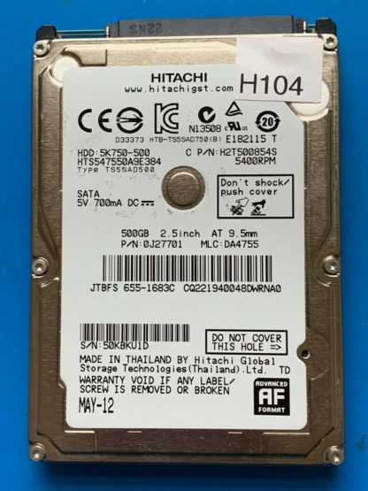 APPLE HITACHI HTS547550A9E384 P/N: 0J27701 MLC: DA4755 500GB - THAILAND 0A90269