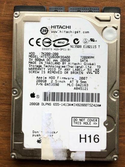 APPLE HITACHI HTS722020K9SA00 P/N: 0A53590 MLC: DA2163 200GB - THAILAND 0A90002