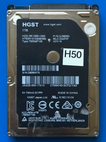 HGST HTS541010A9E662, PN 0J38093, MLC DA5747, 1TB SATA 2.5 Hard Drive