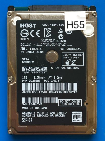 HGST HTS541010A9E662, PN 0J38093, MLC DA5747, 1TB SATA 2.5 Hard Drive