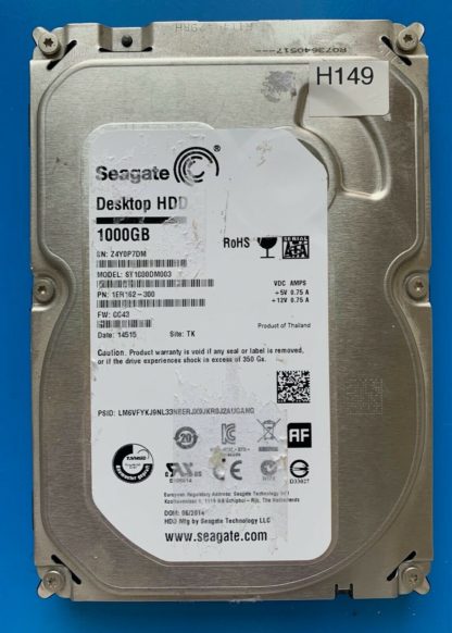 ST1000DM003 1ER162-300 Z4Y0P7DM CC43 TK SEAGATE SATA 1000GB 100724095 REV A