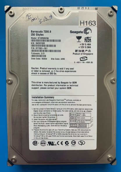ST3250823A 9Y7283-501 3ND0F00R 3.01 AMK SEAGATE PATA 250GB 100335769