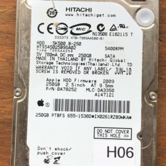 APPLE HITACHI HTS545025B9SA02 P/N: 0A78252 MLC: DA3350 250GB - THAILAND 0A90161