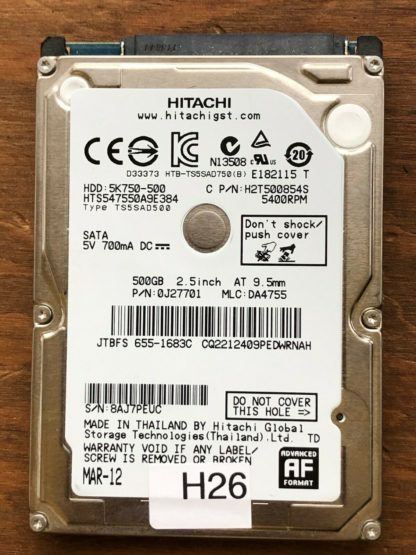 APPLE HITACHI HTS547550A9E384 P/N: 0J27701 MLC: DA4755 500GB - THAILAND 0A90269