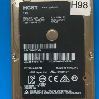 HGST HTS541010A9E632, PN 0J44123, MLC DA7254, 1TB SATA 2.5 Hard Drive