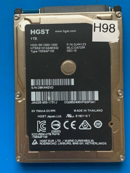 HGST HTS541010A9E632, PN 0J44123, MLC DA7254, 1TB SATA 2.5 Hard Drive