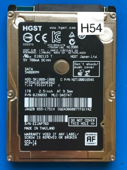 HGST HTS541010A9E662, PN 0J38093, MLC DA5747, 1TB SATA 2.5 Hard Drive