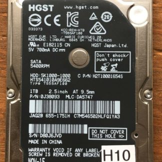 HGST HTS541010A9E662, PN 0J38093, MLC DA5747, Hitachi 1TB SATA 2.5 Hard Drive