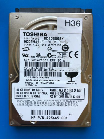 MK4058GSX, A0/FF011C, HDD2H41 F VL01 T, Toshiba 400GB SATA 2.5 Hard Drive