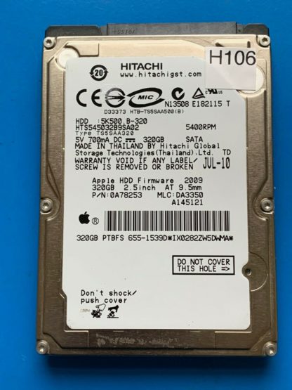 APPLE HITACHI HTS545032B9SA02 P/N: 0A78253 MLC: DA3350 320GB - THAILAND 0A90161