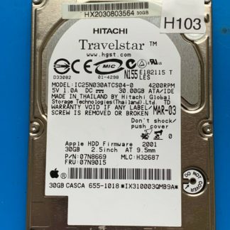 APPLE HITACHI IC25N030ATCS04-0 P/N: 07N8669 MLC: H32687 30GB - THAILAND 36H6062