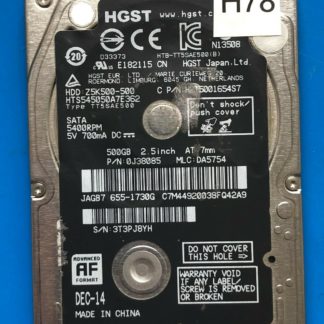 HGST HTS545050A7E362, PN 0J38085, MLC DA5754, 500GB SATA 2.5 Hard Drive