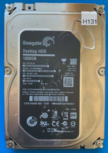 ST1000DM003 1ER162-040 S4Y1BLY4 AP14 SU SEAGATE SATA 1000GB 100724095 REV A