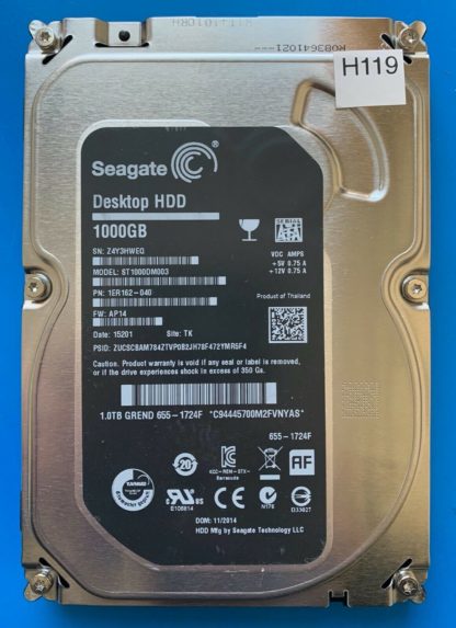 ST1000DM003 1ER162-040 Z4Y3HWEQ AP14 TK SEAGATE SATA 1000GB 100724095 REV A