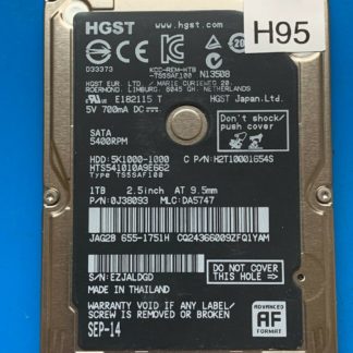 HGST HTS541010A9E662, PN 0J38093, MLC DA5747, 1TB SATA 2.5 Hard Drive
