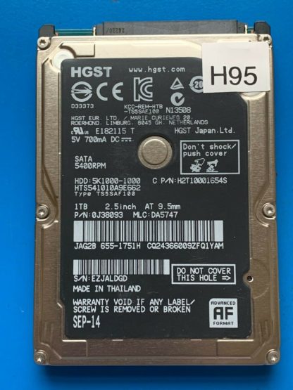 HGST HTS541010A9E662, PN 0J38093, MLC DA5747, 1TB SATA 2.5 Hard Drive