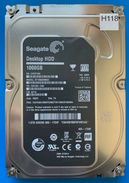 ST1000DM003 1ER162-040 Z4Y0TV2C AP14 TK SEAGATE SATA 1000GB 100724095 REV A