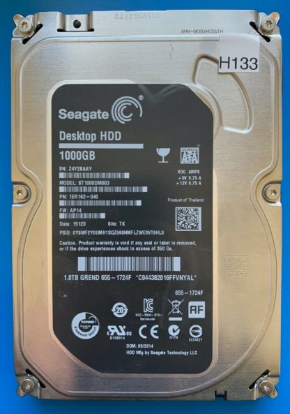 ST1000DM003 1ER162-040 Z4Y2BAAY AP14 TK SEAGATE SATA 1000GB 100724095 REV A