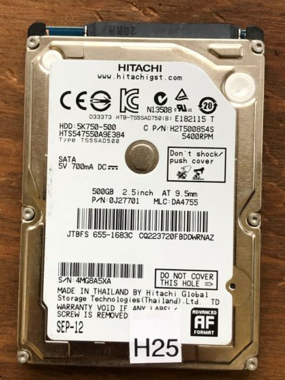APPLE HITACHI HTS547550A9E384 P/N: 0J27701 MLC: DA4755 500GB - THAILAND 0A90269