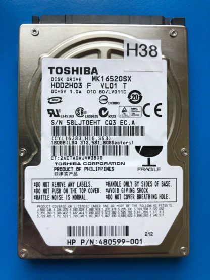 MK1652GSX, B0/LV011C, HDD2H03 F VL01 T, Toshiba 160GB SATA 2.5 Hard Drive
