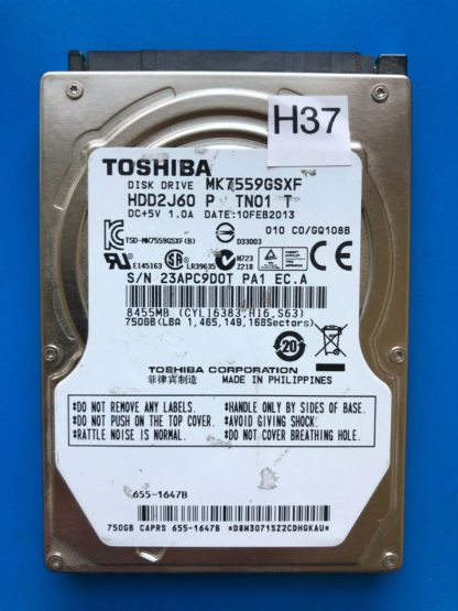 MK7559GSXF, C0/GQ108B, HDD2J60 P TN01 T, Toshiba 750GB SATA 2.5 Hard Drive