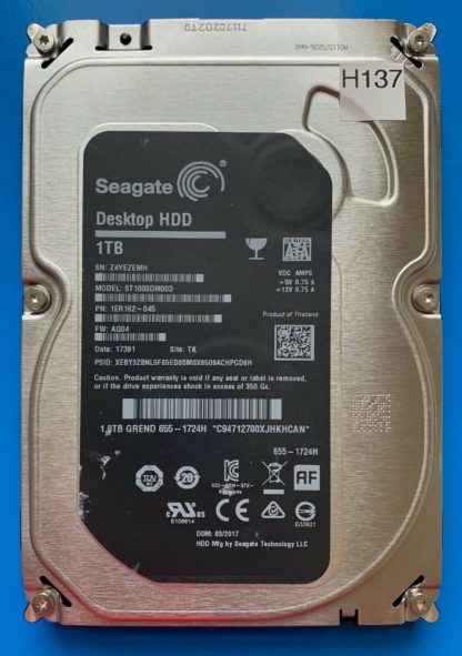 ST1000DM003 1ER162-045 Z4YEZEMH AQ04 TK SEAGATE SATA 1TB 100762568 REV A
