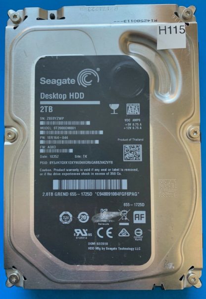 ST2000DM001 1ER164-044 Z8E0YZWP AQ03 TK SEAGATE SATA 2TB 100762568 REV A