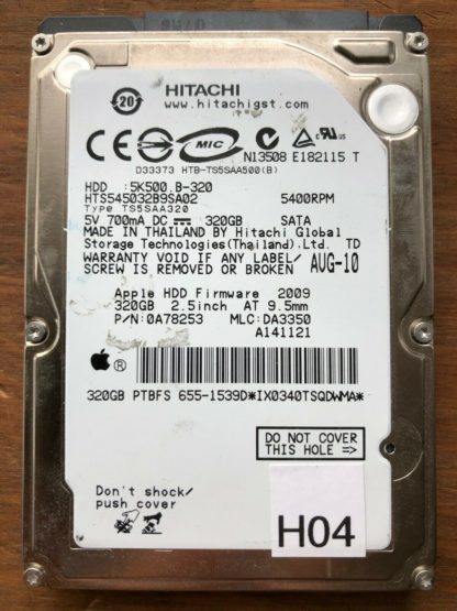 APPLE HITACHI HTS545032B9SA02 P/N: 0A78253 MLC: DA3350 320GB - THAILAND 0A58758