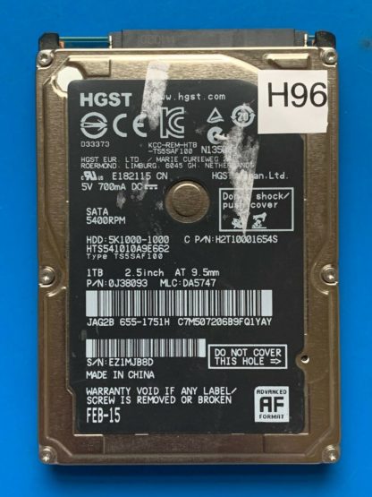 HGST HTS541010A9E662, PN 0J38093, MLC DA5747, 1TB SATA 2.5 Hard Drive